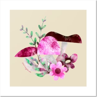 Pink Portobello Mushrooms and Flowers Posters and Art